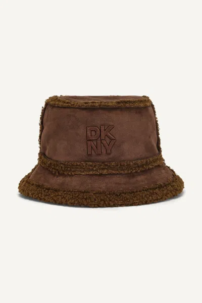 Dkny Women's Faux Suede And Sherpa Bucket Hat In Chocolate
