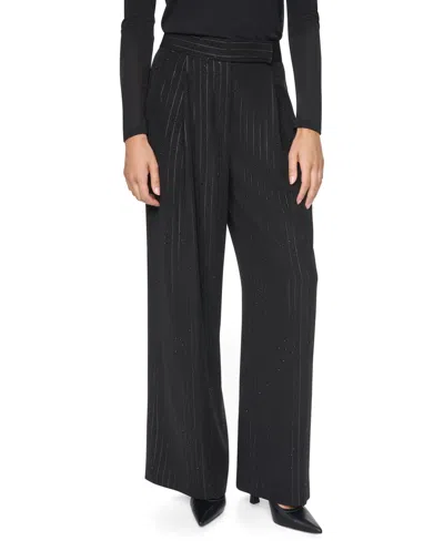 Dkny Women's Pinstripe Wide-leg Trousers In Black