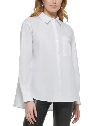 Dkny Womens Oversized Cotton Button-down Top In White