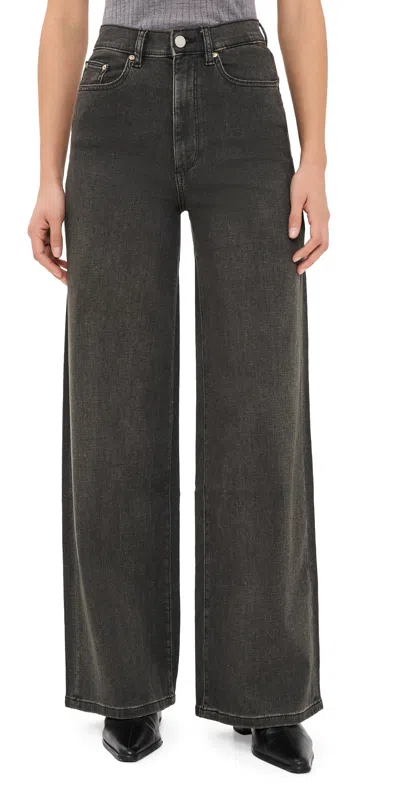 Dl1961 Hepburn Wide Leg High Rise Jeans 32' Rock (dl Softwear) In Black