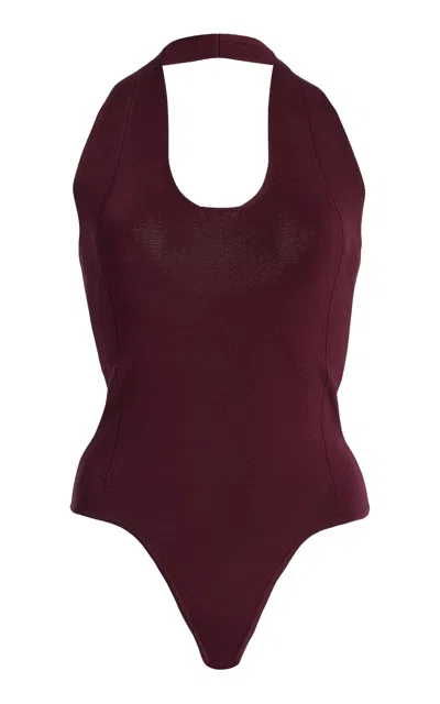 Dl1961 Instasculpt™fine Knit Halter Bodysuit In Burgundy