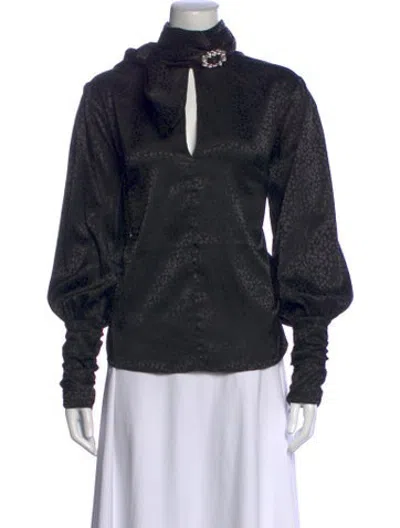 Pre-owned Dodo Bar Or Animal Print Tie Neck Blouse In Black