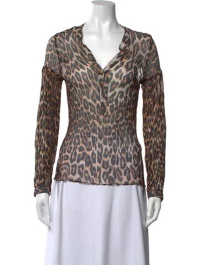 Pre-owned Dodo Bar Or Animal Print V-neck Blouse In Multicolor