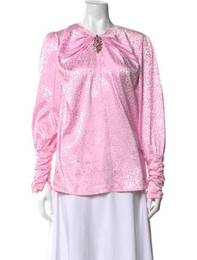 Pre-owned Dodo Bar Or Animal Print V-neck Blouse In Pink