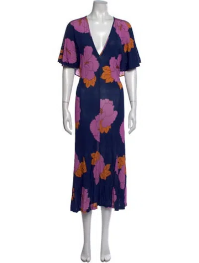 Pre-owned Dodo Bar Or Floral Print Long Dress In Blue