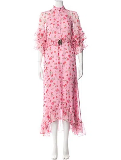 Pre-owned Dodo Bar Or Floral Print Long Dress In Pink