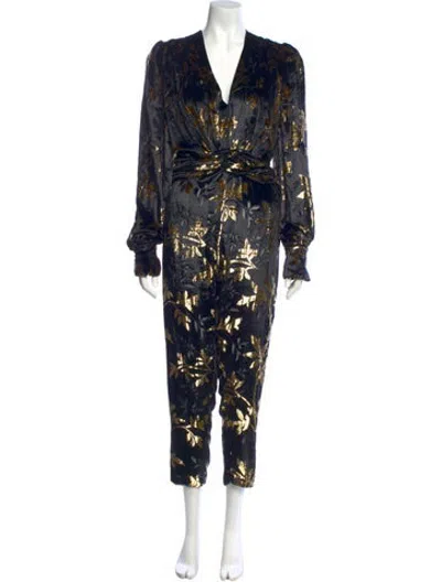 Pre-owned Dodo Bar Or Floral Print V-neck Jumpsuit In Black/metallic