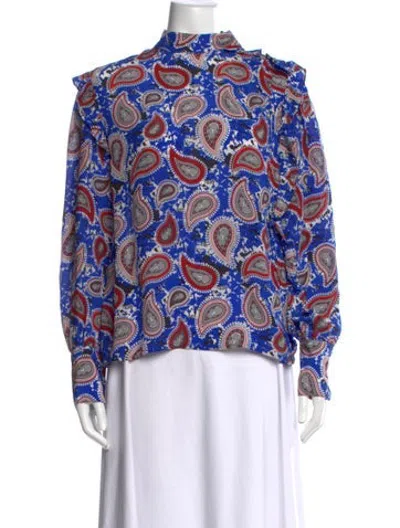 Pre-owned Dodo Bar Or Silk Paisley Print Blouse In Blue