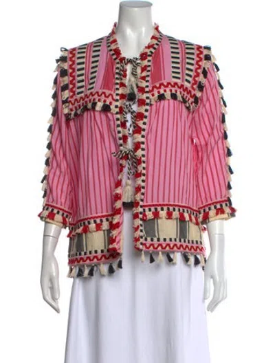 Pre-owned Dodo Bar Or Striped Tie Neck Sweater In Pink