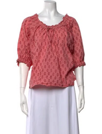 Pre-owned Doen Floral Print Bateau Neckline Blouse In Pink