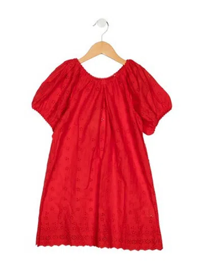Pre-owned Doen Kids' Girls' Eyelet Short Sleeve Dress W/tags In Red
