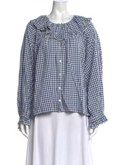 Pre-owned Doen Plaid Print Crew Neck Blouse In Blue/white