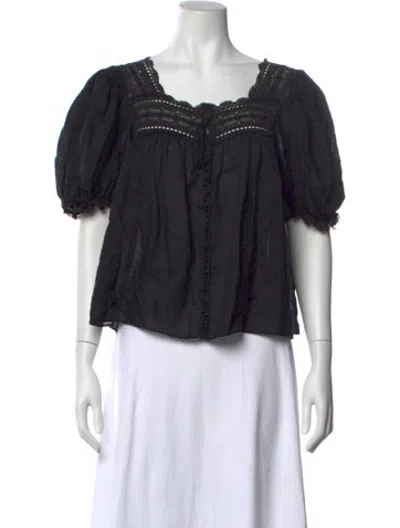 Pre-owned Doen Square Neckline Short Sleeve Blouse In Black