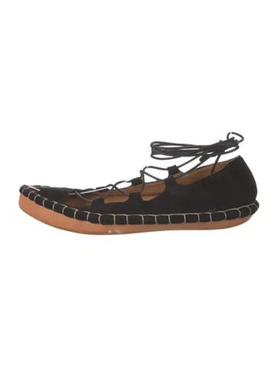 Pre-owned Doen Suede Flats In Black