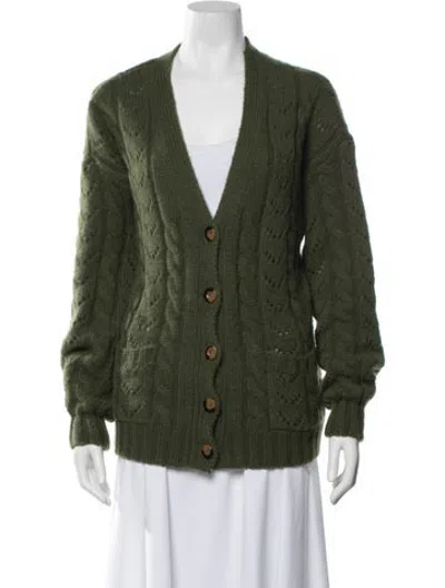 Pre-owned Doen Wool V-neck Sweater In Green