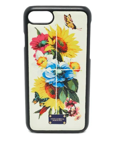 Pre-owned Dolce & Gabbana 2010s Floral-print Leather Iphone 7 Cover In White
