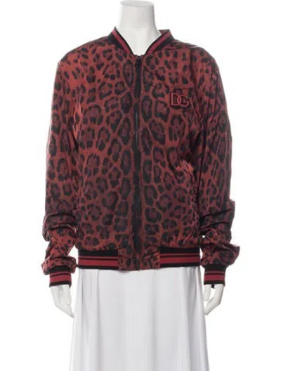 Pre-owned Dolce & Gabbana Animal Print Bomber Jacket In Red