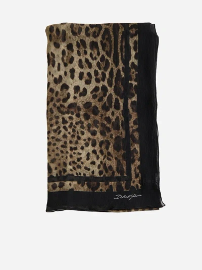 Dolce & Gabbana Animalier Print Silk Scarf In Leo,black