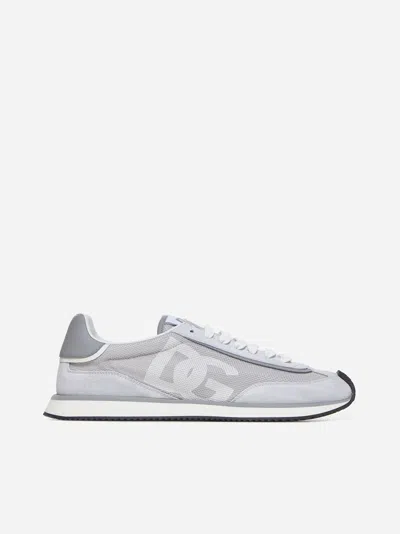 Dolce & Gabbana Aria Mesh And Leather Sneakers In Grey,white