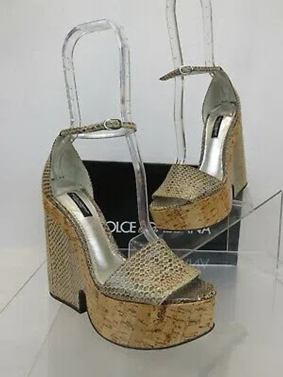 Pre-owned Dolce & Gabbana Ayers Sughero Python Leather Platform Wedges Sandals 36 In Beige