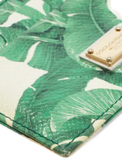 Pre-owned Dolce & Gabbana Banana Leaf-print Card Holder In Green
