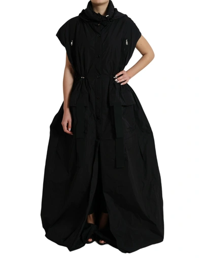 Dolce & Gabbana Black Nylon Short Sleeves Peplum Coat Jacket