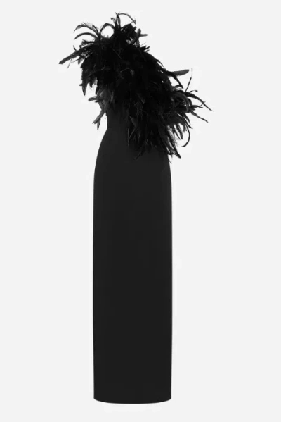 Dolce & Gabbana Feather Asymmetric High-slit Gown In Black