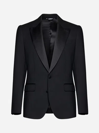Dolce & Gabbana Black Stretch Wool Sicilia Tuxedo Blazer