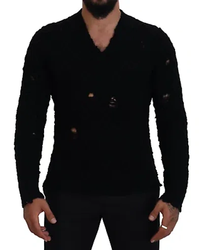 Pre-owned Dolce & Gabbana Elegant Black Wool-blend V-neck Sweater