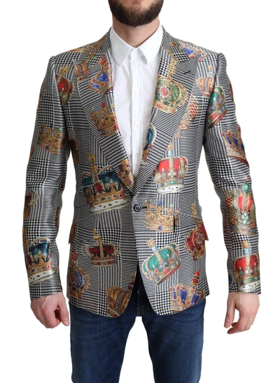 Dolce & Gabbana Blazer Jacket Sicilia Crown Print Silk  Jacket In Multicolor