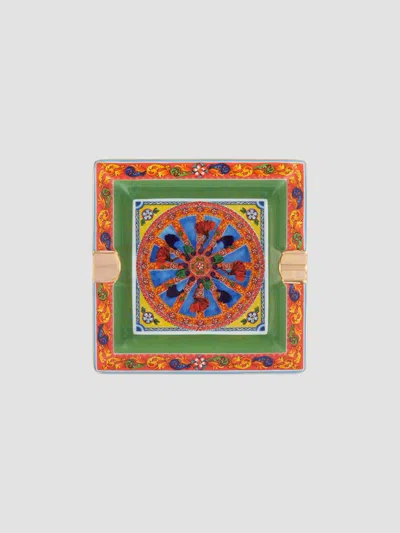 Dolce & Gabbana Blue Mediterraneo Small Square Ashtray In Green
