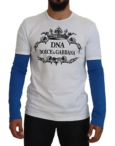 Pre-owned Dolce & Gabbana Blue White Dna Crewneck Pullover Sweater