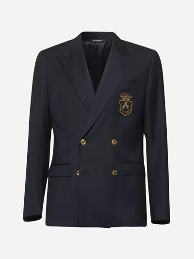 Dolce & Gabbana Blue Wool Double-breasted Blazer In Navy Blue