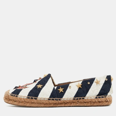 Pre-owned Dolce & Gabbana Blue/white Canvas Espadrille Flats Size 40