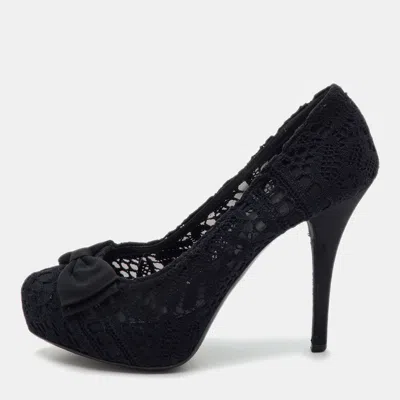 Pre-owned Dolce & Gabbana Bow Size 40 Black Lace Platform Pumps