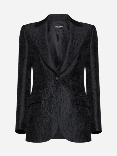 Dolce & Gabbana Brocade Single-breasted Blazer In Black