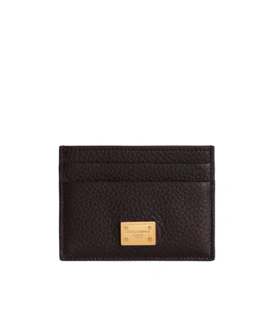 Dolce & Gabbana Calfskin Card Holder In Brown