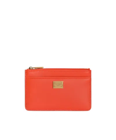 Dolce & Gabbana Calfskin Card Holder In Orange