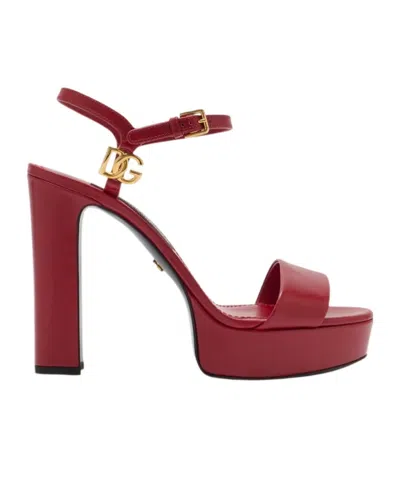 Dolce & Gabbana Calfskin Platform Sandals In Burgundy