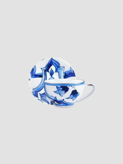 Dolce & Gabbana Carretto Star 2-piece Porcelain Teacup And Saucer Set In Blue