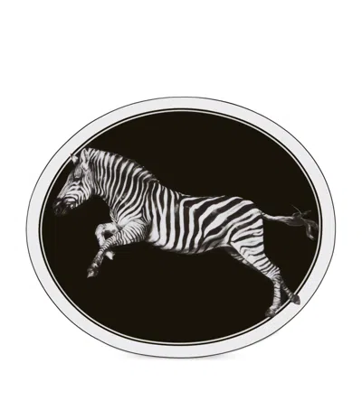 Dolce & Gabbana Casa Porcelain Zebra Oval Platter In Black