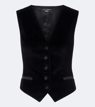 Dolce & Gabbana Cotton And Silk-blend Velvet Vest In Black