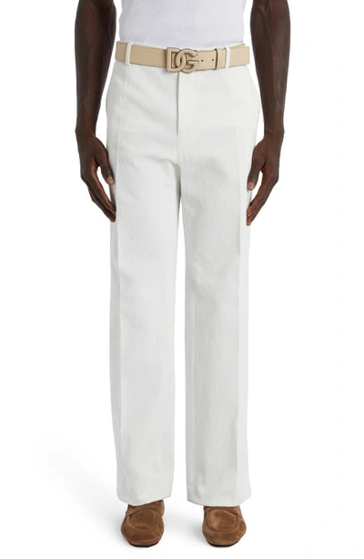 Dolce & Gabbana Crinkle Texture Stretch Cotton Blend Trousers In Bianco Ottico
