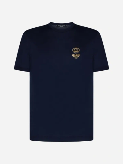 Dolce & Gabbana Crown And Bee Cotton T-shirt In Blue