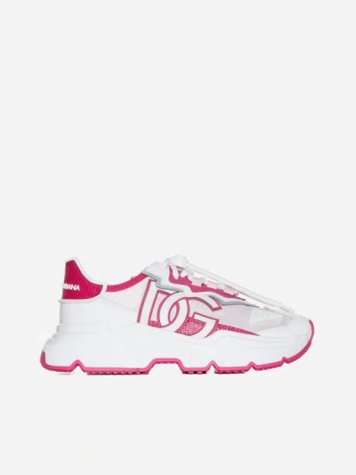 Dolce & Gabbana Daymaster Mix Materials Trainers In White,pink