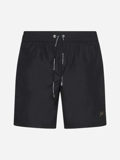 Dolce & Gabbana Dg Essentials Logo-plaque Swim Shorts In Black