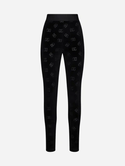 Dolce & Gabbana Dg Jersey Flock Leggings In Black