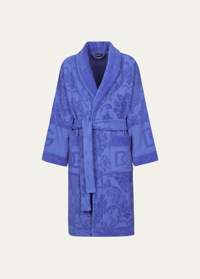 Dolce & Gabbana Dg Logo Jacquard Bathrobe In Blue