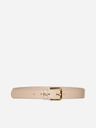 Dolce & Gabbana Dg Logo Leather Belt In Nude Pink