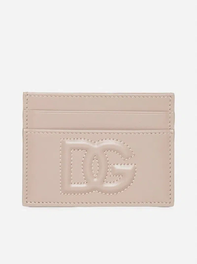 Dolce & Gabbana Dg Logo Leather Card Holder In Blush